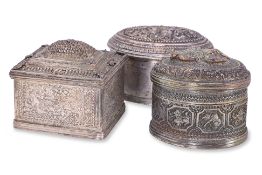 THREE BURMESE SILVER LIME BOXES