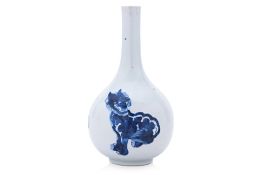 A BLUE AND WHITE MYTHICAL BEAST PORCELAIN BOTTLE VASE