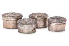 A GROUP OF FOUR BURMESE SILVER LIME BOXES