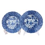 A PAIR OF BLUE AND WHITE PORCELAIN SOUP PLATES