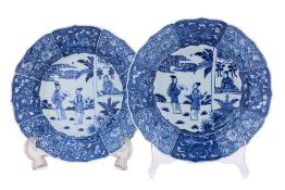 A PAIR OF BLUE AND WHITE PORCELAIN SOUP PLATES