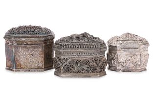 A GROUP OF THREE BURMESE SILVER LIME BOXES