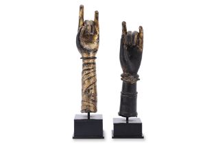 TWO LACQUERED KARANA MUDRA HANDS