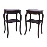 A PAIR OF MARBLE INSET BLACKWOOD SIDE TABLES