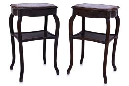 A PAIR OF MARBLE INSET BLACKWOOD SIDE TABLES