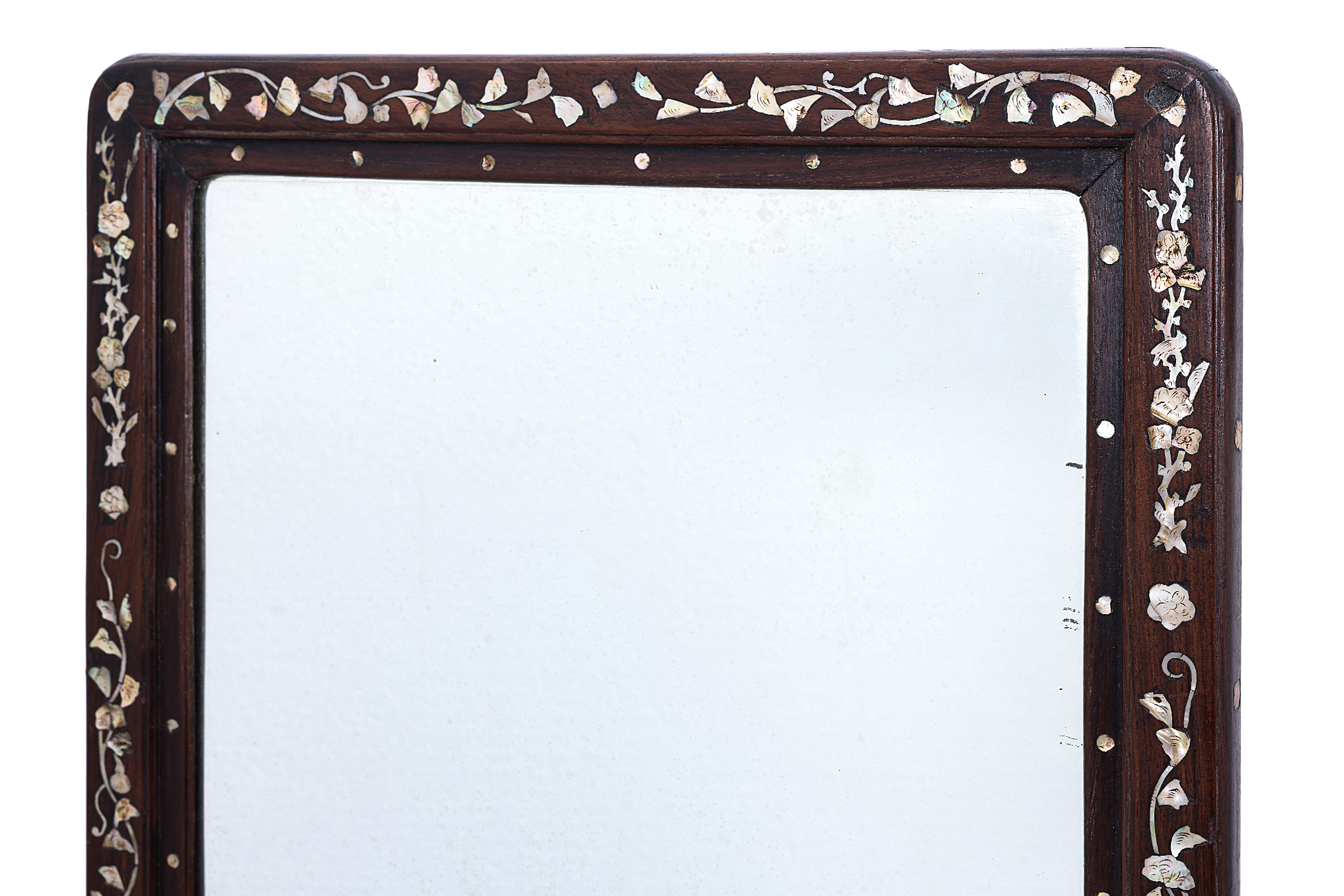 A BLACKWOOD AND MOTHER OF PEARL INLAID MIRROR ON STAND - Image 3 of 3