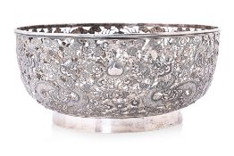 A CHINESE EXPORT PIERCED SILVER BOWL