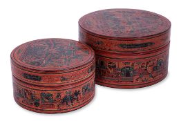 A SET OF TWO BURMESE CIRCULAR LACQUER BOXES