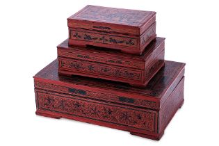 A SET OF THREE BURMESE LACQUER BOXES