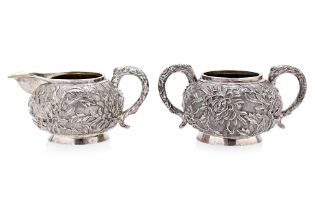 A CHINESE EXPORT SILVER MILK JUG AND SUGAR BOWL