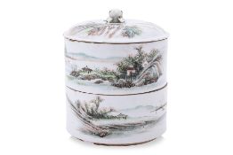 A QIANJIANG STYLE PORCELAIN TWO TIER BOX AND COVER