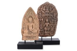 TWO BUDDHIST TSATSA PRESSED CLAY VOTIVES