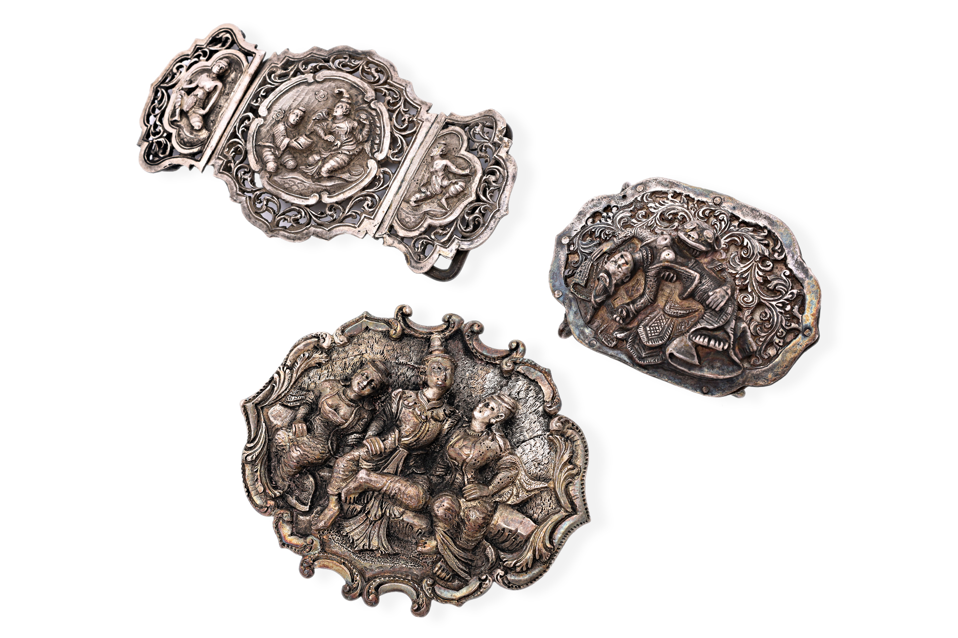 A GROUP OF THREE BURMESE SILVER BELT BUCKLES - Image 2 of 3