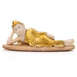 A BURMESE ALABASTER RECLINING BUDDHA STATUE