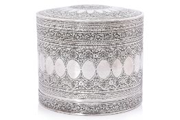 A LARGE BURMESE SILVER BETEL BOX AND COVER