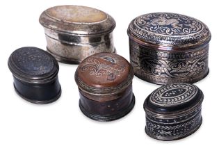 A GROUP OF FIVE VARIOUS BURMESE LIME BOXES