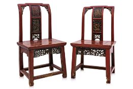 TWO SMALL RED LACQUERED CHAIRS