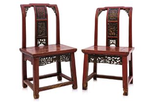 TWO SMALL RED LACQUERED CHAIRS