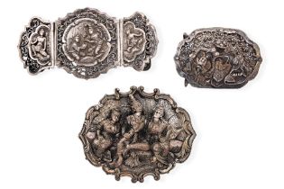 A GROUP OF THREE BURMESE SILVER BELT BUCKLES