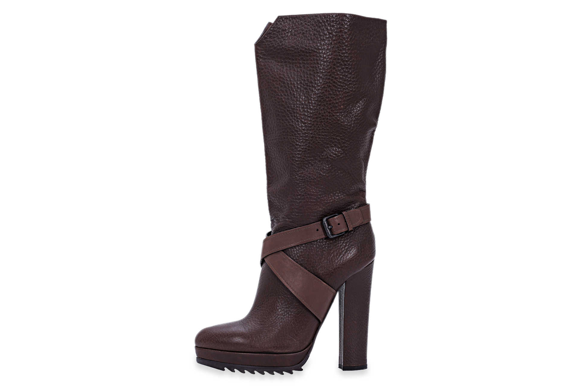 A PAIR OF BOTTEGA VENETA BROWN LEATHER BOOTS - Bild 2 aus 3