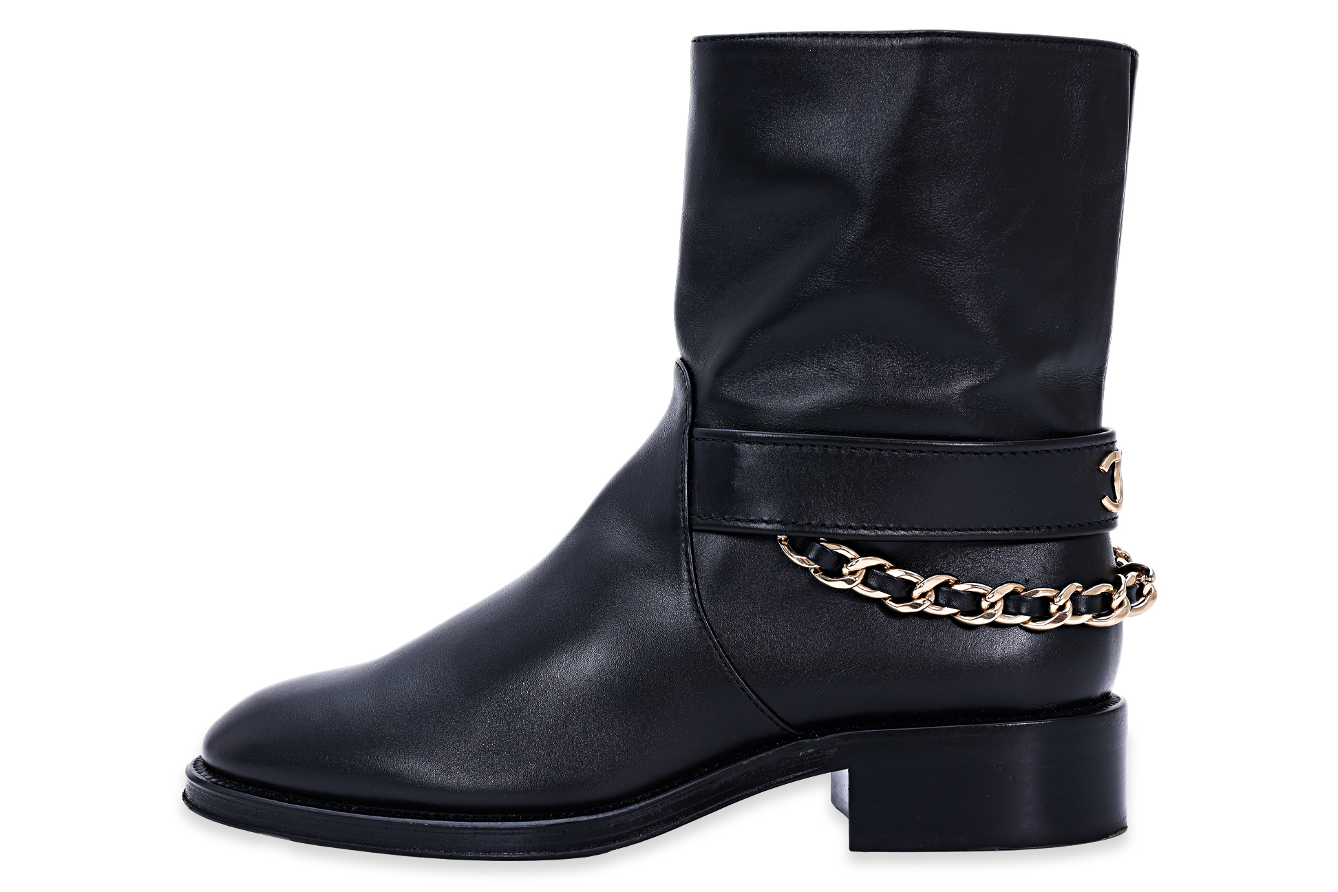 A PAIR OF CHANEL LEATHER ANKLE MOTO BOOTS - Image 2 of 12