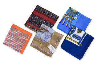 AN ASSORTMENT OF BRANDED SILK SCARVES INCLUDING HERMÈS