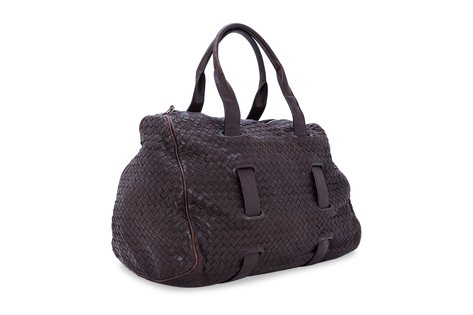 A BOTTEGA VENETA INTRECCIATO BROWN LEATHER DUFFLE BAG - Image 2 of 3