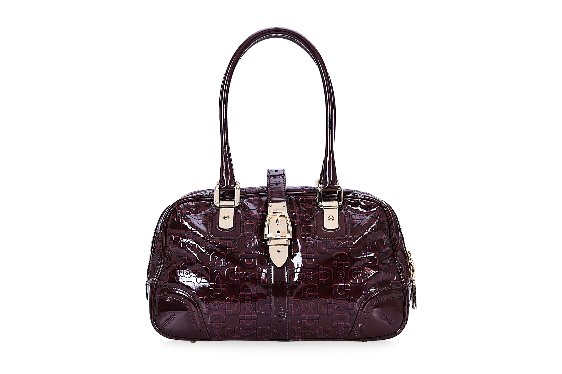 A GUCCI HORSEBIT PATENT LEATHER HANDBAG