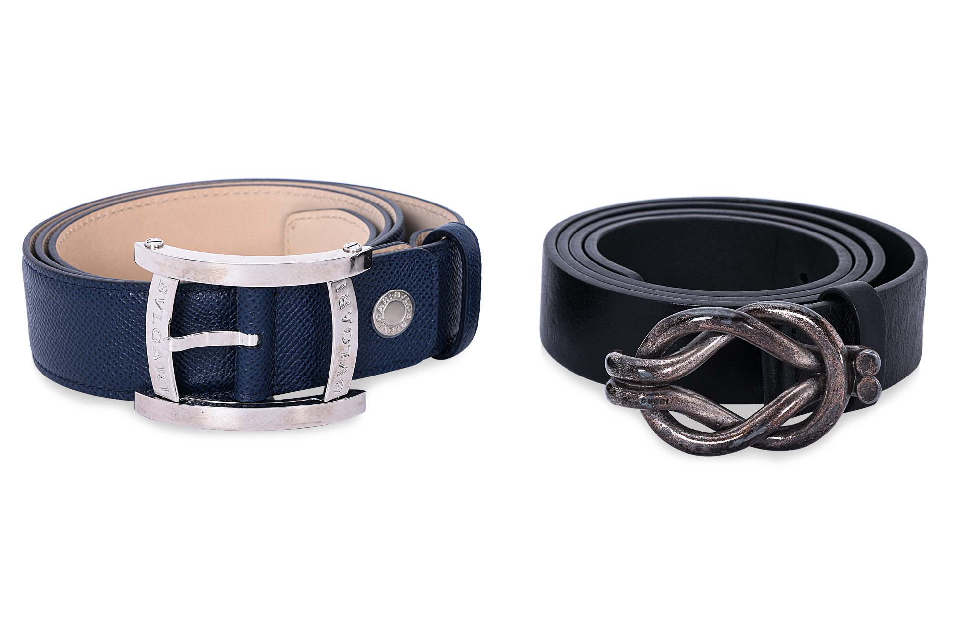 A GUCCI AND BVLGARI MEN'S LEATHER BELT