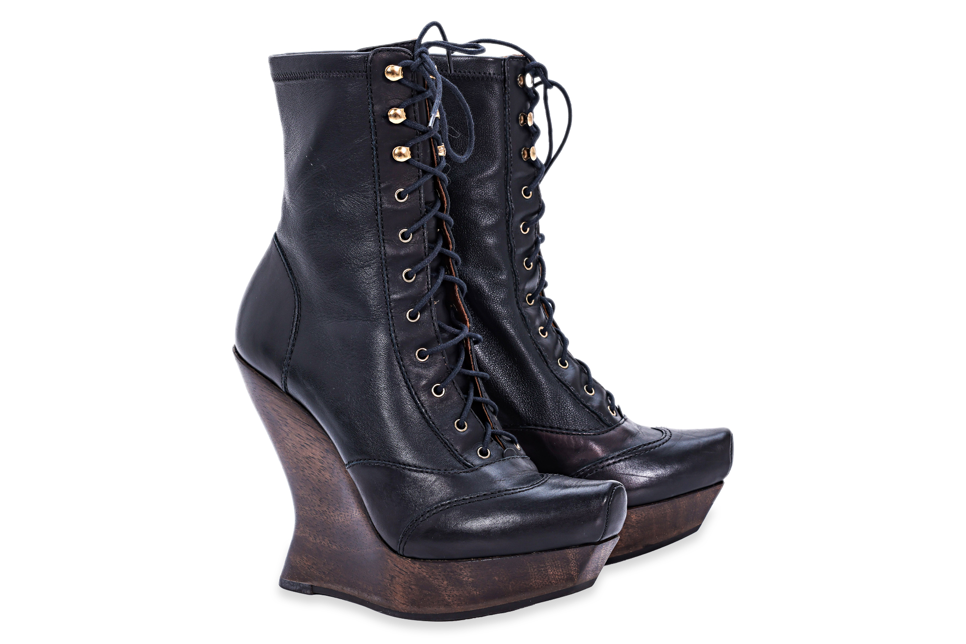 A PAIR OF MCQ BY ALEXANDER MCQUEEN VICTORIA WEDGE BOOTS
