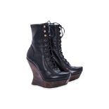 A PAIR OF MCQ BY ALEXANDER MCQUEEN VICTORIA WEDGE BOOTS