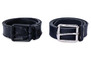 TWO LOUIS VUITTON MEN'S LEATHER BELTS