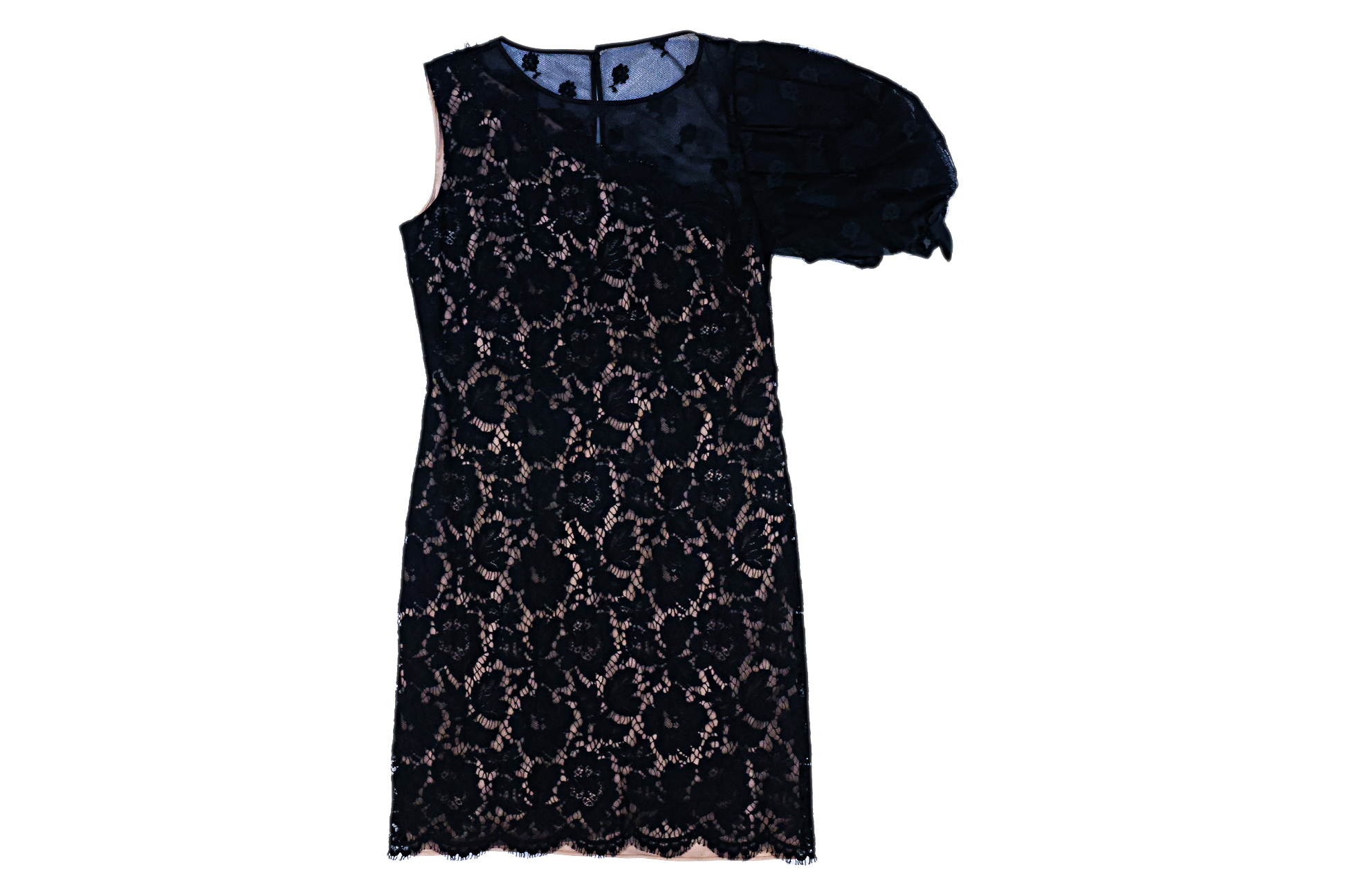 A VALENTINO BLACK FLORAL LACE ONE-SHOULDER DRESS