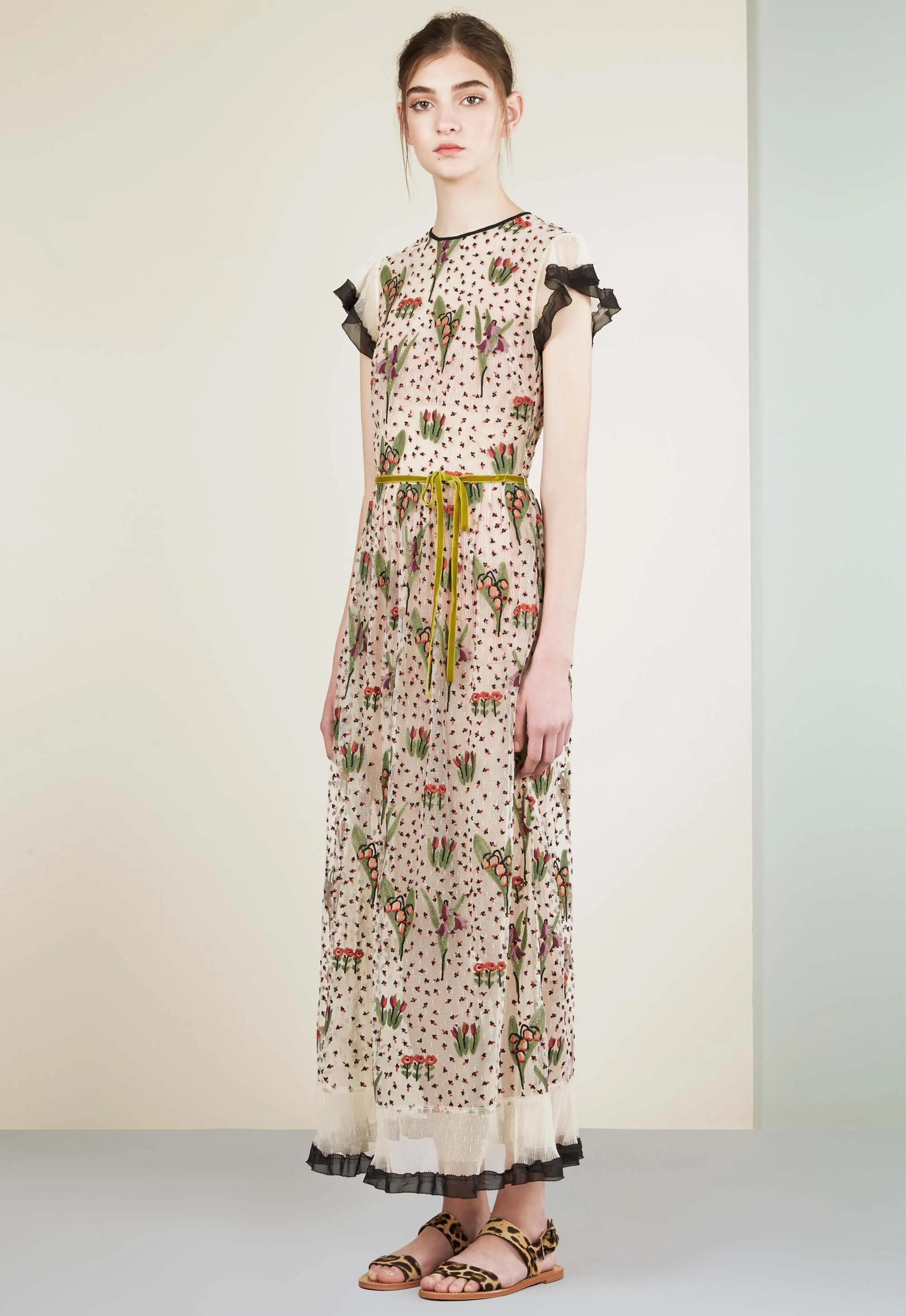 A RED VALENTINO GARDEN EMBROIDERED DRESS - Image 3 of 5