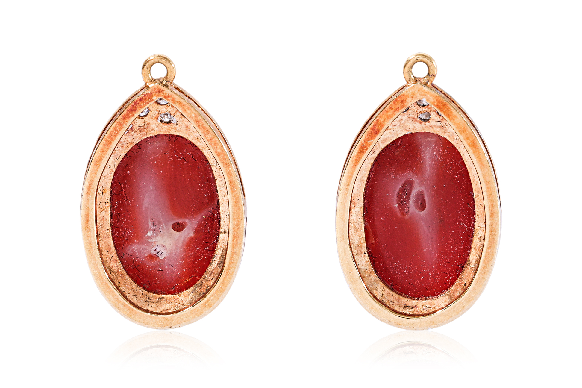 A PAIR OF RED CORAL AND DIAMOND EARRING DROPS - Image 3 of 4