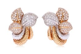 A LARGE PAIR OF DIAMOND FOLIATE EARRINGS