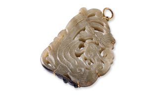 A LARGE CARVED JADE PLAQUE PENDANT BY POH HENG