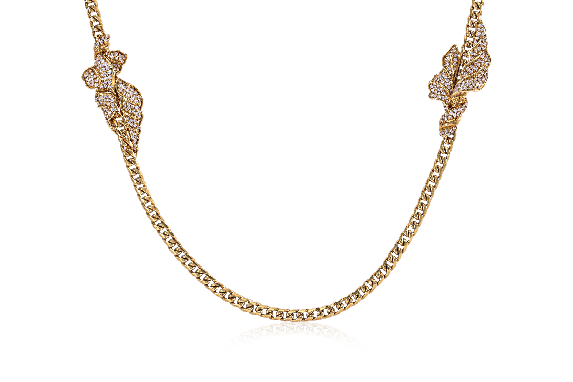 A LONG ITALIAN DIAMOND SET AND FLORAL CURB LINK CHAIN - Image 2 of 5