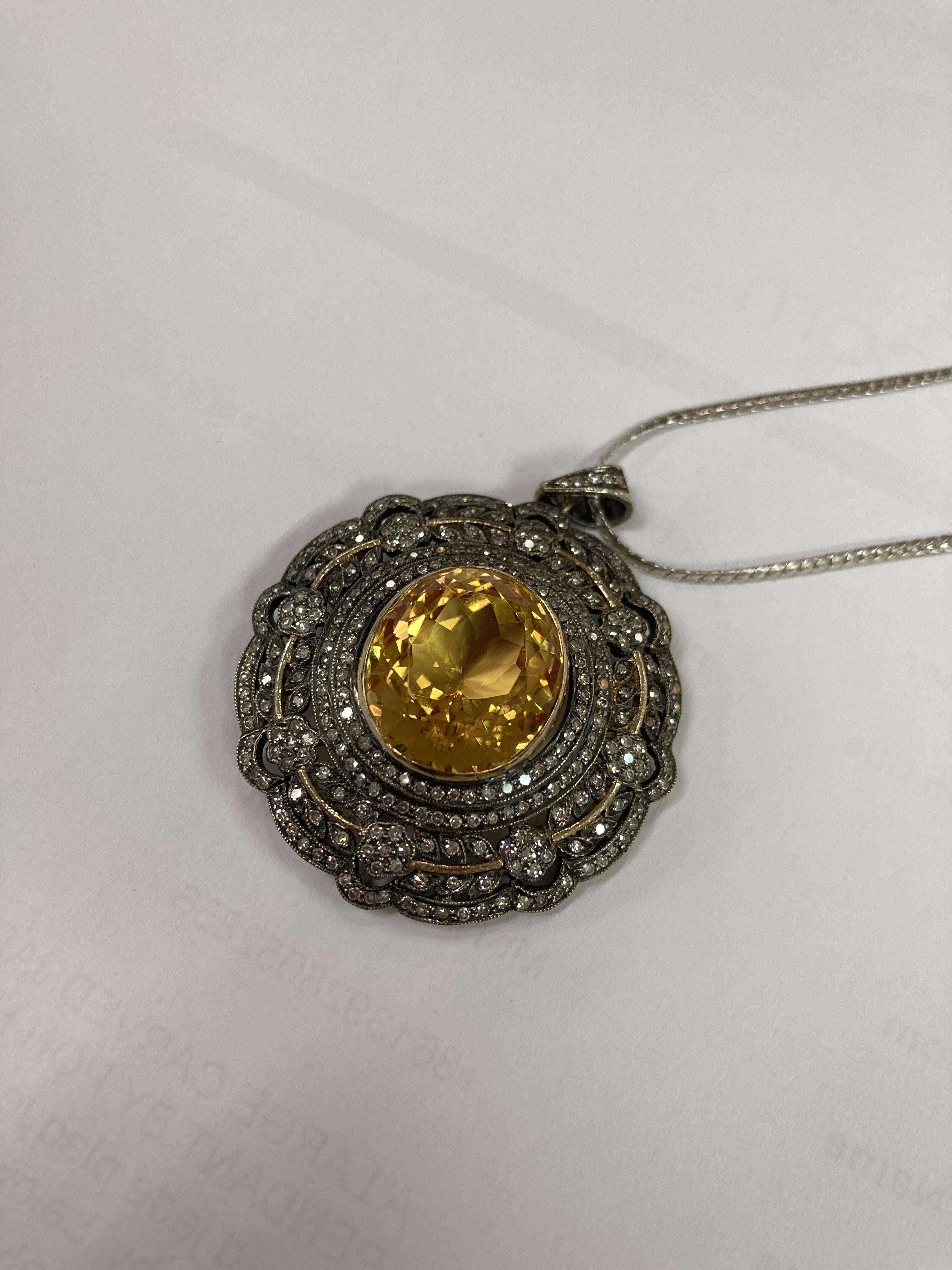 A CITRINE AND DIAMOND PENDANT ON CHAIN - Image 5 of 9