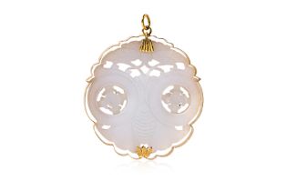 A LARGE CARVED WHITE JADE PLAQUE PENDANT BY POH HENG