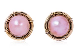 A PAIR OF CULTURED MABE PEARL STUD EARRINGS