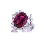 A RUBELITE TOURMALINE AND DIAMOND RING