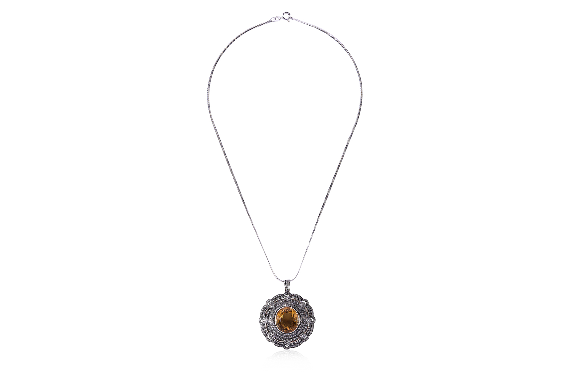 A CITRINE AND DIAMOND PENDANT ON CHAIN - Image 2 of 9