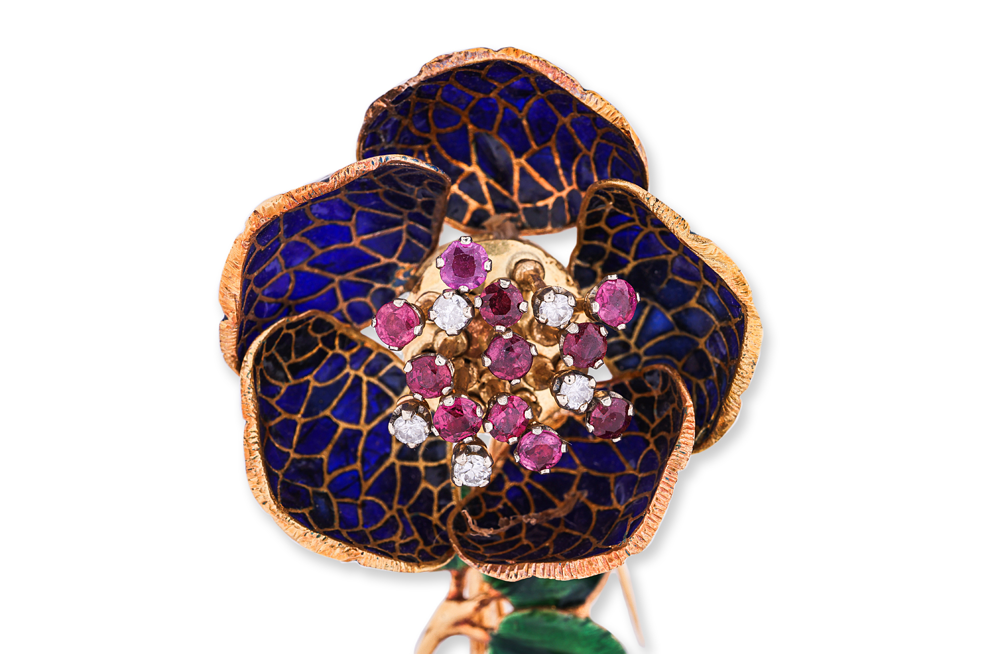 A RUBY AND DIAMOND PLIQUE-A-JOUR ENAMEL 'ROSE' BROOCH - Image 2 of 4