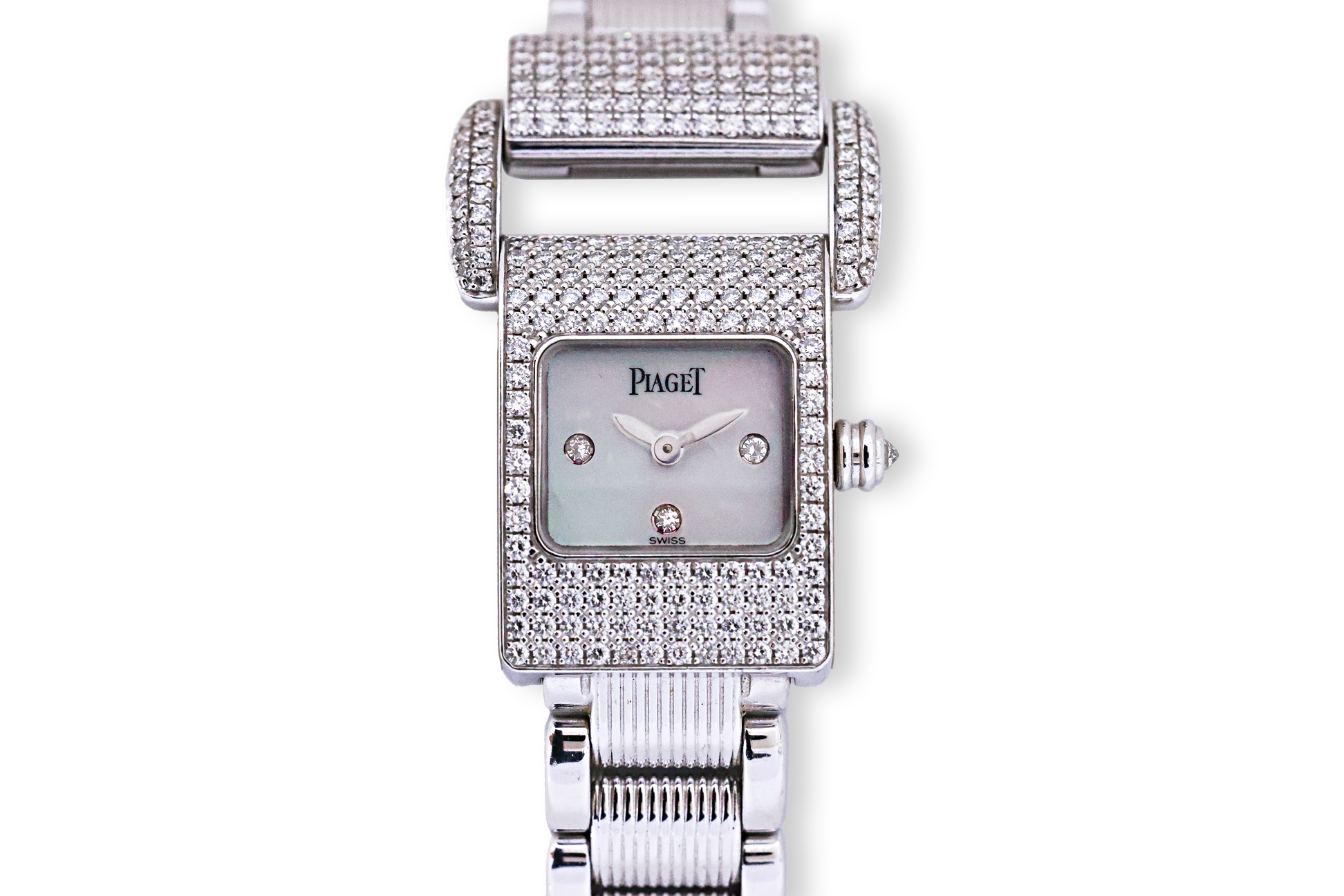 A PIAGET LADIES WHITE GOLD AND DIAMOND BRACELET WATCH