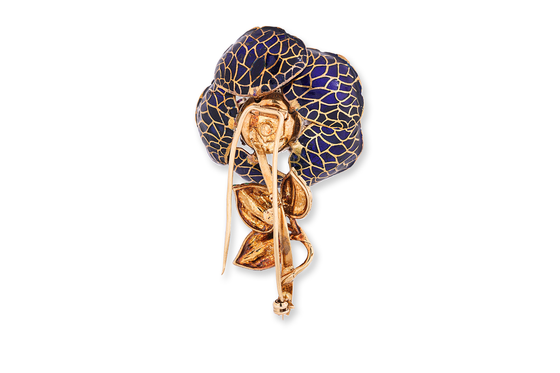 A RUBY AND DIAMOND PLIQUE-A-JOUR ENAMEL 'ROSE' BROOCH - Image 3 of 4