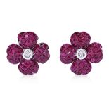 A PAIR OF MYSTERY SET RUBY AND DIAMOND EARRINGS