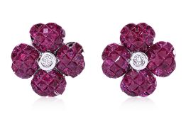 A PAIR OF MYSTERY SET RUBY AND DIAMOND EARRINGS