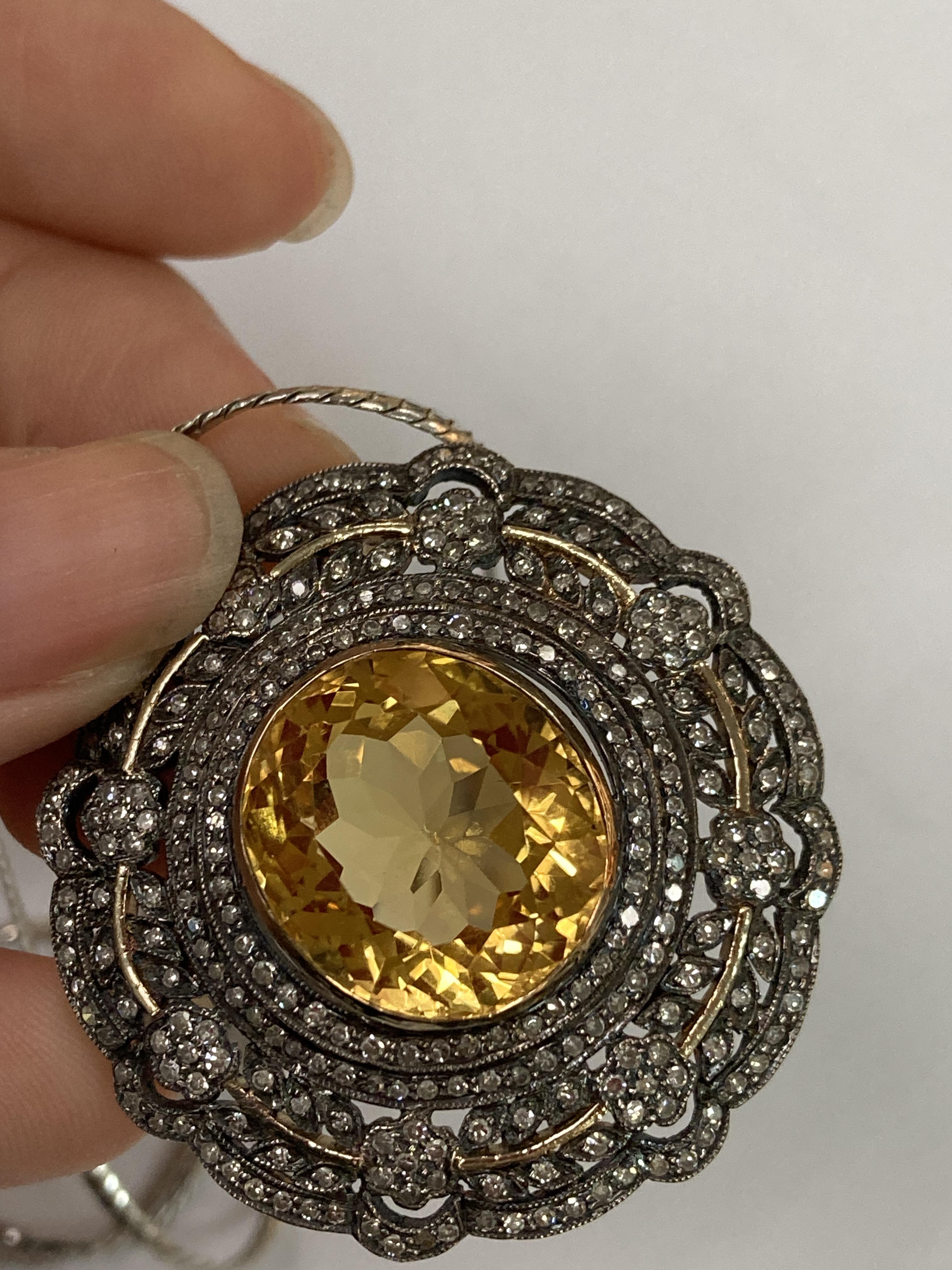 A CITRINE AND DIAMOND PENDANT ON CHAIN - Image 7 of 9
