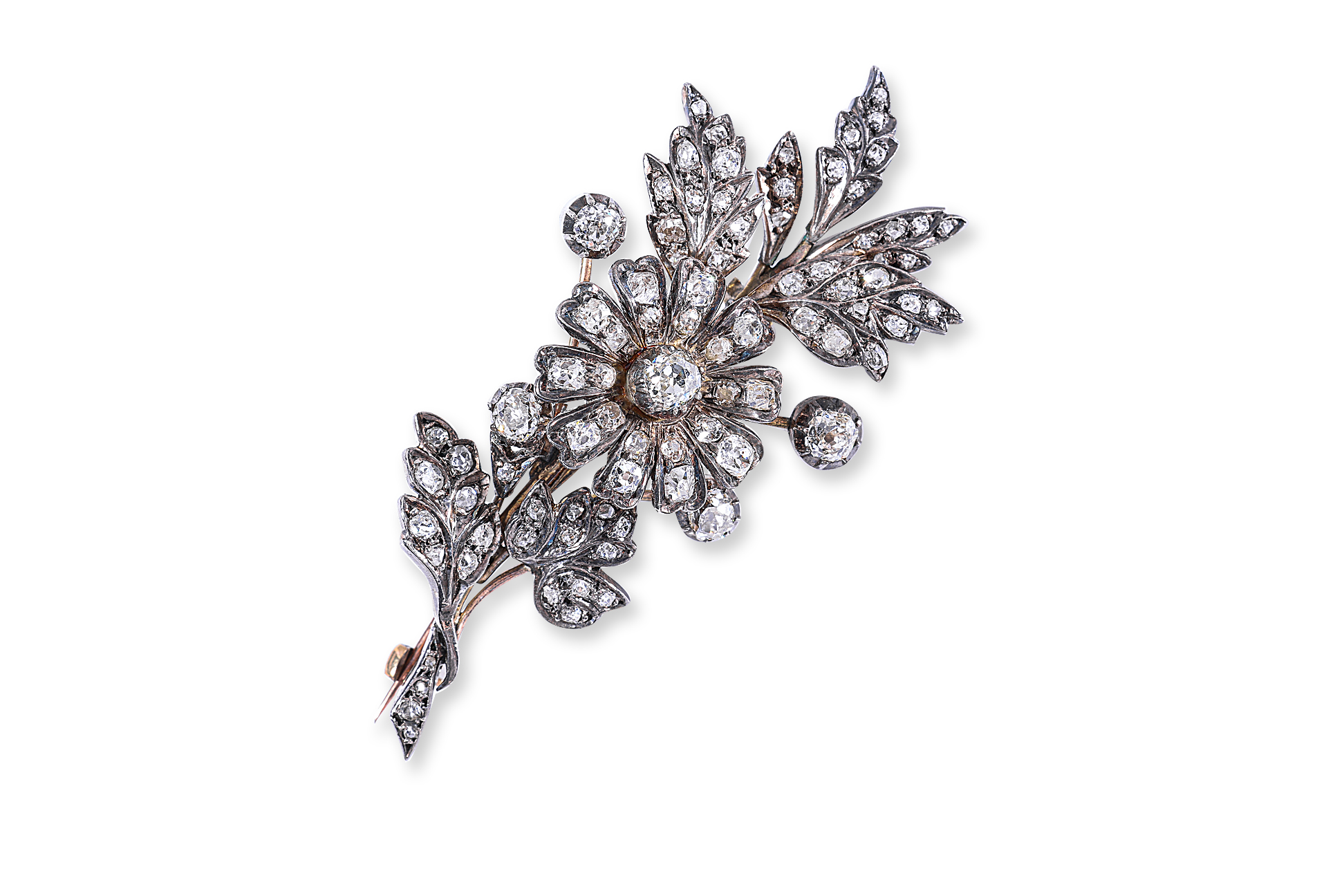 A VICTORIAN 'EN TREMBLANT' DIAMOND FLORAL SPRAY BROOCH